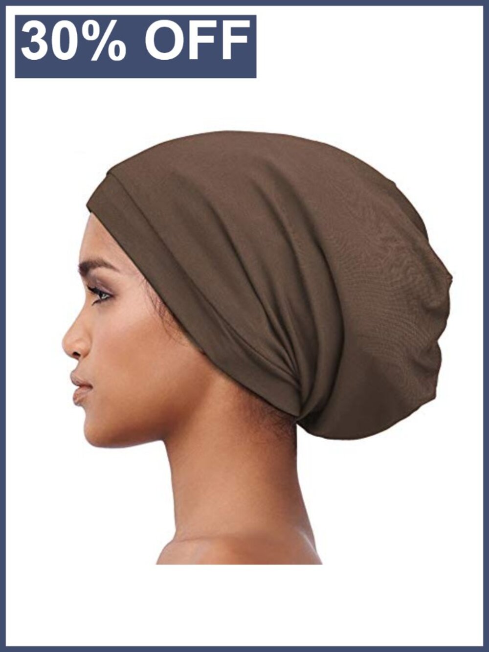 Satin Lined Slouchy Beanie Skullcap Sleeping Headwear - Brown